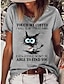 お買い得  レディースＴシャツ-女性用 Tシャツ 猫 レタード 文字 日常 週末 プリント ホワイト 半袖 ベーシック ラウンドネック