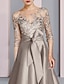 cheap Mother of the Bride Dresses-A-Line Mother of the Bride Dress Wedding Guest Elegant Party Scoop Neck Tea Length Satin Lace Half Sleeve with Bow(s) Appliques 2024