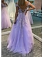 cheap Prom Dresses-A-Line Prom Dresses Empire Dress Formal Wedding Guest Floor Length Sleeveless V Neck Tulle Backless with Pleats Appliques 2024