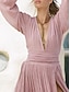 cheap Design Cotton &amp; Linen Dresses-Women&#039;s Cotton Linen Maxi Swing Dress V-Neck Split Sleeve Elegant Casual Black White Pink