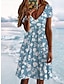 رخيصةأون فساتين منقوشة-نسائي ورد طباعة V رقبة فستان قصير مناسب للبس اليومي شاطئ كم قصير الصيف الربيع