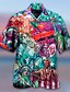 cheap Hawaiian Shirts-Men&#039;s Shirt Summer Hawaiian Shirt Human Turndown Blue Green Gray 3D Print Outdoor Street Short Sleeve Button-Down Clothing Apparel Hawaiian Casual Comfortable Beach