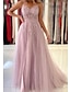 billige Fest kjoler-a-line gallakjole prinsessekjole formel gallakjole ærmeløs v-hals tyl med perler 2024