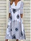 cheap Print Dresses-Women&#039;s Casual Dress Summer Dress Boho Dress Tribal Geometic Ruched Pocket V Neck Midi Dress Active Fashion Outdoor Daily Half Sleeve Loose Fit White Green Gray Spring Summer S M L XL XXL