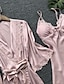voordelige Nachtkleding voor dames-Dames Pyjama Badjassen Nachtjapon Nachthemd 2-delig Heldere kleur heet Comfortabel Zacht Huis Dagelijks Bed Satijn Ademend V-Wire Halve mouw Zomer Lente Zilver Geel