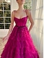 cheap Evening Dresses-Ball Gown Evening Gown Puffy Dress Wedding Party Birthday Floor Length Sleeveless Spaghetti Strap Tulle with Ruffles Strappy 2024