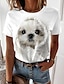 billige T-skjorter til kvinner-Dame T skjorte Hund Trykt mønster Daglig Helg Grunnleggende Kortermet Rund hals Tilpasset utskrift