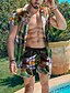 cheap Men&#039; Shirt Sets-Men&#039;s Summer Hawaiian Shirt Summer Shirt Shirt Set Aloha Shirt Floral Leaves Turndown Blue Orange Green 3D Print Outdoor Casual Short Sleeve 3D Print Button-Down Clothing Apparel Fashion Hawaiian
