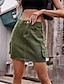 cheap Plain Skirts-Women&#039;s Skirt Cargo Skirt Straight Above Knee Skirts Pocket Print Solid Colored Casual Daily Spring &amp; Summer Cotton Denim Fashion Black Army Green