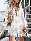 ieftine Rochii Albe din Dantela-Pentru femei Rochie Mini Rochie albă Rochie de dantela Rochie Boho Șal Modă Casual Boho Manșon Flare cuff În aer liber Vacanță Plajă Potrivire Largă Simplu Manșon Lung În V Negru Alb Vară Primăvară