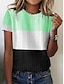 billige T-skjorter til kvinner-Dame T skjorte Fargeblokk Gul Rosa Blå Trykt mønster Kortermet Daglig Helg Grunnleggende Rund hals Normal