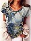 cheap Tees &amp; T Shirts-Women&#039;s T shirt Tee Blue Purple Green Print Floral Holiday Weekend Short Sleeve Round Neck Basic Regular Floral Painting S