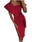 preiswerte Cocktailkleider-Eng anliegend Cocktailkleider Elegant Kleid kleid hochzeitsgast Abiball Tee-Länge Ärmellos Ein-Schulter Stretchstoff mit Schlitz Pure Farbe mit Riemchen 2024