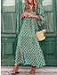 tanie Sukienki z nadrukiem-damska długa sukienka maxi sukienka zielony rękaw 3/4 patchwork geometryczny jesień jesień dekolt w serek luźny krój 2023 s m l xl
