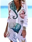 ieftine Rochii cu Imprimeu-Pentru femei Rochii Tip Cămașă Șal Îmbrăcăminte de plajă Rochie Mini Buzunar Imprimeu Modă Casual Pești Răsfrânt Lungime Manșon 3/4 Potrivire Largă În aer liber Zilnic Alb Albastru piscină 2023 Var