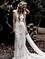 cheap Wedding Dresses-Beach Boho Wedding Dresses Mermaid / Trumpet V Neck Cap Sleeve Court Train Lace Bridal Gowns With Appliques Solid Color 2024