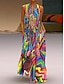 olcso Mintás ruhák-Női Hosszú ruha Maxi ruha hétköznapi ruha nyári ruha Nyomtatott ruha Virágos Mértani MOON Alkalmi Modern Szabadtéri Napi Szabadság Zseb Nyomtatott Ujjatlan V-alakú Ruha Laza öltözet Világossárga