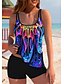 cheap Tankinis-Women&#039;s Swimwear Tankini 2 Piece Plus Size Swimsuit 2 Piece Graphic Light Blue Yellow Blue Purple Rainbow Tank Top High Neck Bathing Suits Sports Summer