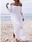 ieftine rochii simple-Pentru femei Rochie de mireasa din dantela alba Șal Îmbrăcăminte de plajă Rochie Maxi lungă Bufantă cu Maneca Modă De Bază Simplu De Pe Umăr Manșon Lung Fit regulat Zilnic Vacanță Alb 2023 Var