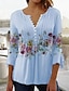 cheap Blouses-Women&#039;s Shirt Blouse Light Blue White Pink Floral Button Print 3/4 Length Sleeve Casual Holiday Basic Round Neck Regular Floral S