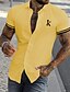 abordables camisas casuales de los hombres-Hombre Camisa Camisa de verano Letra Cuello Vuelto Negro Blanco Amarillo Azul Piscina Gris Calle Casual Manga Corta Abotonar Ropa Moda Casual Cómodo