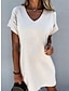 preiswerte schlichte Kleider-Damen Weißes Kleid blusenkleid Sweatkleid Glatt V Ausschnitt Minikleid Täglich Urlaub Kurzarm Sommer Frühling