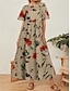 Χαμηλού Κόστους Print Φορέματα-Γυναικεία Καθημερινό φόρεμα Φόρεμα ριχτό από τη μέση και κάτω Φόρεμα τουνίκ Μακρύ φόρεμα Σουρωτά Στάμπα Βασικό Καθημερινό Καθημερινά Διακοπές Στρογγυλή Ψηλή Λαιμόκοψη Κοντομάνικο Καλοκαίρι Άνοιξη