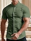 baratos camisa de botão masculina-Homens camisa de botão Camisa casual camisa de verão Preto Branco Vermelho Verde Azul Escuro Manga Curta Tecido Aberto para a Lateral Rua Férias Botão para baixo Roupa Moda Lazer