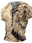 お買い得  メンズヘンリーTシャツ-グラフィック 動物 ライオン ヴィンテージ ファッション デザイナー 男性用 3Dプリント Tシャツ ヴィンテージシャツ カジュアル 日常 スポーツ Tシャツ ブルー ブラウン グリーン 半袖 カラー シャツ 夏 衣類 S M L XL 2XL 3XL