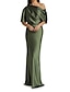 cheap Mother of the Bride Dresses-Sheath / Column Mother of the Bride Dress Wedding Guest Elegant Party Off Shoulder Sweep / Brush Train Satin Half Sleeve with Ruching 2024