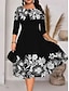 Χαμηλού Κόστους Plus Size Casual Φορέματα-Γυναικεία Μεγάλα Μεγέθη Καμπύλη Μαύρο φόρεμα Φόρεμα εργασίας Φόρεμα σε γραμμή Α Φύλλο Φλοράλ Μίντι φόρεμα Μισό μανίκι Στάμπα Στρογγυλή Ψηλή Λαιμόκοψη Κομψό Γραφείο Μαύρο Λευκό Καλοκαίρι Άνοιξη XL XXL