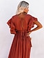 cheap Cotton &amp; Linen Dresses-Women&#039;s V-Neck Backless Boho Swing Maxi Dress Short Sleeve Solid Green Orange Rust Red White Black