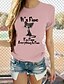 billige T-skjorter til kvinner-Dame T skjorte Svart Hvit Rosa Grafisk Katt Trykt mønster Kortermet Daglig Ferie Grunnleggende Rund hals Normal 100 % bomull Kat Maling S