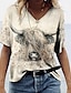 preiswerte T-Shirts für Damen-Damen T Shirt Graphic Kuh Stammes Heim Casual Täglich Patchwork Bedruckt Beige Kurzarm Vintage Ethnisch V Ausschnitt