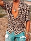 abordables camisas de campamento para hombres-Hombre Camisa Leopardo Estampados Cuello Vuelto Marrón Calle Casual Manga Corta Abotonar Estampado Ropa Deportes Moda Ropa de calle Design