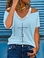 preiswerte T-Shirts für Damen-Damen T Shirt Text Ausgeschnitten Bedruckt Kalte Schulter Täglich Wochenende Elegant Modisch Basic Kurzarm Schulterfrei V Ausschnitt Hellblau