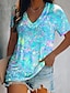 billige T-skjorter til kvinner-Dame T skjorte Grafisk Sommerfugl Batikkfarget Ferie Helg Trykt mønster Gul Kortermet Grunnleggende Neon og lyst V-hals