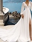 cheap Wedding Dresses-Beach Sexy Wedding Dresses A-Line V Neck Long Sleeve Court Train Chiffon Bridal Gowns With Pleats Split Front 2024