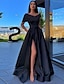 levne Plesové šaty-šaty na ples černé šaty formální svatební párty délka na zem krátký rukáv přes rameno satén s nařaseným rozparkem 2024