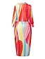 Χαμηλού Κόστους Print Φορέματα-γυναικείο color block casual φόρεμα πουκάμισο φόρεμα μακρύ φόρεμα μάξι φόρεμα μπλε ροζ ουράνιο τόξο μακρυμάνικο συνονθύλευμα ανοιξιάτικο φθινοπωρινό πουκάμισο γιακάς χειμερινό φόρεμα καθημερινό