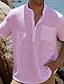 cheap Cotton Linen Shirt-Men&#039;s Linen Shirt Summer Shirt Beach Shirt Light Yellow White Light Green Short Sleeves Plain Collar Summer Hawaiian Holiday Clothing Apparel Front Pocket
