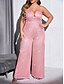 cheap Jumpsuits Clearance-Women&#039;s Jumpsuit Plus Size Party Backless High Waist Solid Color V Neck Formal Cocktail Party Regular Fit Sleeveless Black White Pink XL XXL 3XL Spring
