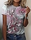 olcso Női pólók-Női Póló Pillangó Hétköznapi Hétvége Sárga Rubin Medence Nyomtatott Rövid ujjú Alap Kerek Normál
