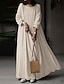 cheap Design Cotton &amp; Linen Dresses-Women&#039;s Linen-Cotton Blend Maxi Dress Long Sleeve Loose Fit Patchwork Crew Neck Casual