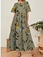 Χαμηλού Κόστους Print Φορέματα-Γυναικεία Καθημερινό φόρεμα Φόρεμα ριχτό από τη μέση και κάτω Φόρεμα τουνίκ Μακρύ φόρεμα Σουρωτά Στάμπα Βασικό Καθημερινό Καθημερινά Διακοπές Στρογγυλή Ψηλή Λαιμόκοψη Κοντομάνικο Καλοκαίρι Άνοιξη