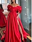 tanie Suknie wieczorowe-pochwa suknia wieczorowa sukienka wieczorowa czerwony zielony sukienka czarny krawat uroczysta gala typu Sweep / tren szczotkowany pół rękawa odsłonięte ramiona satyna z marszczonym rozcięciem 2024