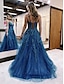 cheap Prom Dresses-Ball Gown A-Line Prom Dresses Sparkle &amp; Shine Dress Formal Wedding Party Dress Floor Length Sleeveless V Neck Tulle Backless with Glitter Appliques 2024