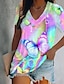 olcso Női pólók-Női Póló Grafika Pillangó Batikolt Nyomtatott Szabadság Hétvége Alap Neon és fényes Rövid ujjú V-alakú Sárga