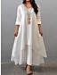 cheap Plus Size Casual Dresses-Women‘s Plus Size Curve Casual Dress Swing Dress Solid Color Long Dress Maxi Dress Long Sleeve Button Fake two piece V Neck Basic Daily Black White Summer Spring L XL XXL 3XL 4XL
