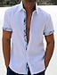 cheap Men&#039;s Casual Shirts-Men&#039;s Linen Shirt Summer Shirt Beach Shirt Black White Pink Short Sleeve Plain Lapel Spring &amp; Summer Hawaiian Holiday Clothing Apparel Pocket